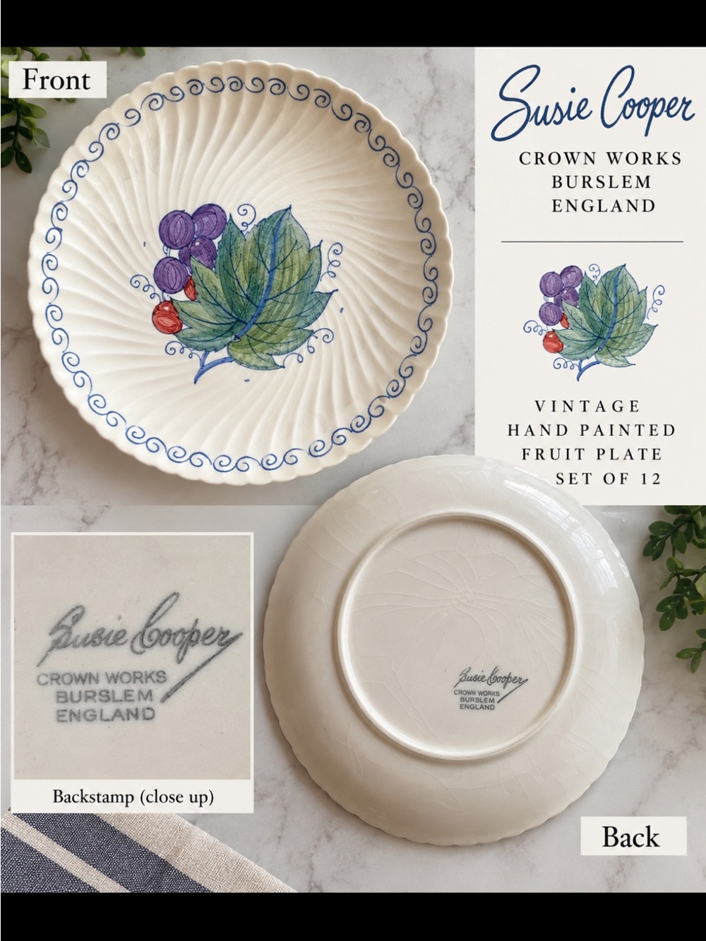 Susie Cooper hand painted Fruit salad Plates - set of 12